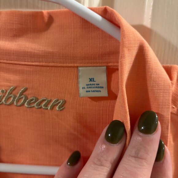 Caribbean Men's Orange Short Sleeve Woven Button Down Shirt ~ XL - Picture 4 of 5